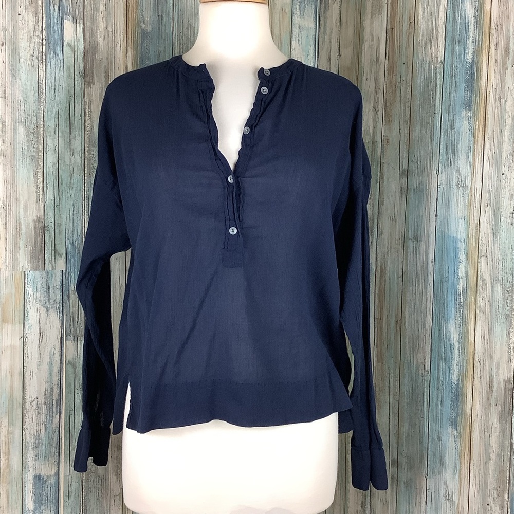 Lou&Grey 100%  cotton blue sheer tunic top size small